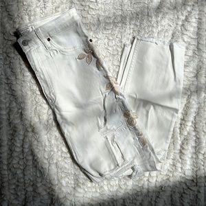 White Ripped A&F Floral Jeans